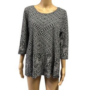 Lucky Brand Black White Paisley 3 Quarter Sleeve Tee Top Womens Plus Size 1X